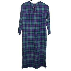 ORVIS USA Plaid Vintage Quilted 100% COTTON NIGHTGOWN + Robe LARGE Flannel
